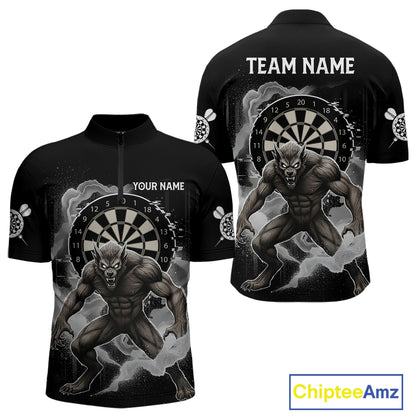 Grey Smokes Horror Wolf Grunge Dartboard Custom Darts Quarter-Zip Shirt For Men Dart Gifts NYN1997