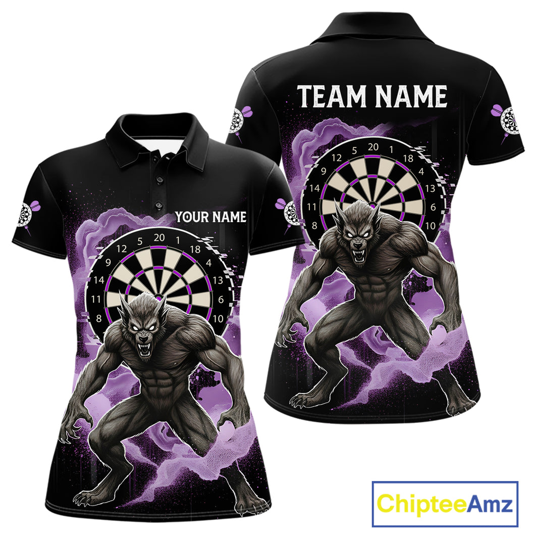 Purple Smokes Horror Wolf Grunge Dartboard Custom Darts Polo Shirt For Women Dart Gifts NYN1998