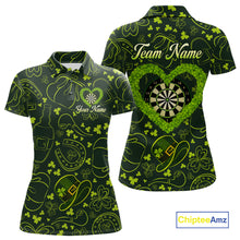 Load image into Gallery viewer, Heart Shamrock Dartboard St Patrick's Day Women Darts Polo Shirt Custom Darts Couple Jersey NYN2530