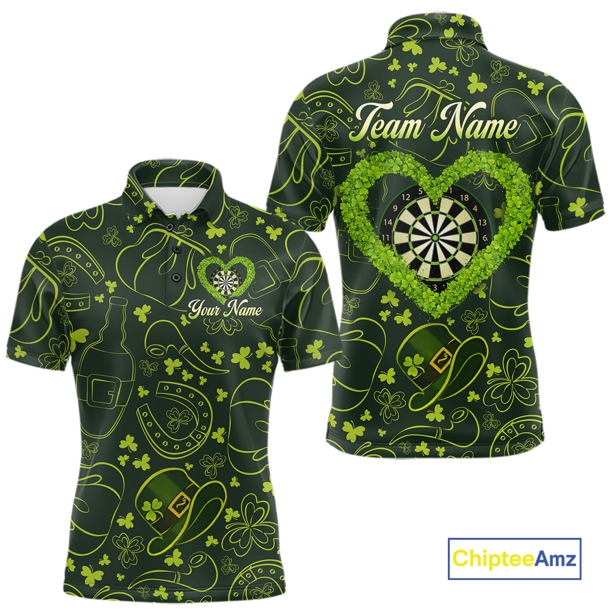 Heart Shamrock Dartboard St Patrick's Day Men Darts Polo Shirt Custom Darts Couple Jersey NYN2530