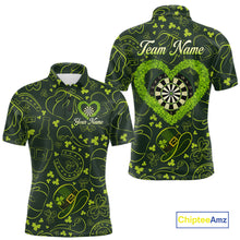 Load image into Gallery viewer, Heart Shamrock Dartboard St Patrick's Day Men Darts Polo Shirt Custom Darts Couple Jersey NYN2530