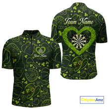 Load image into Gallery viewer, Heart Shamrock Dartboard St Patrick's Day Men Darts Quarter-Zip Shirt Custom Darts Couple Jersey NYN2530