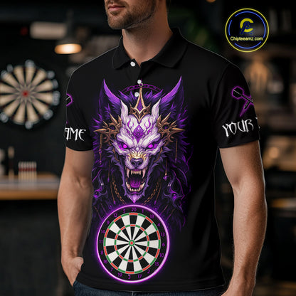 Purple Vicious Wolf Ruler Dartboard Darts Shirt For Men - Custom Name & Team Jersey NYN0581
