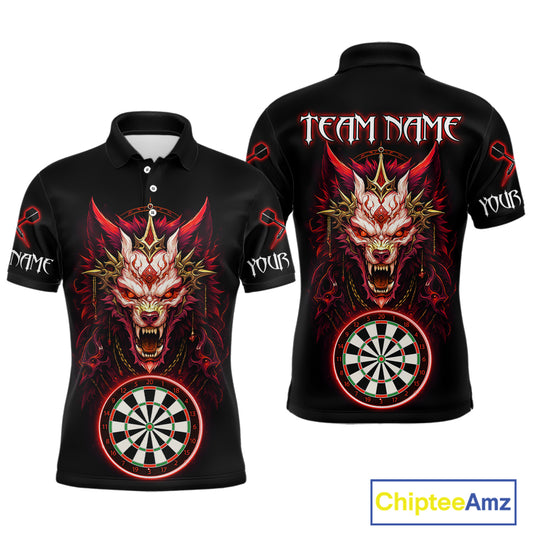 Red Vicious Wolf Ruler Dartboard Darts Shirt For Men - Custom Name & Team Jersey NYN0582