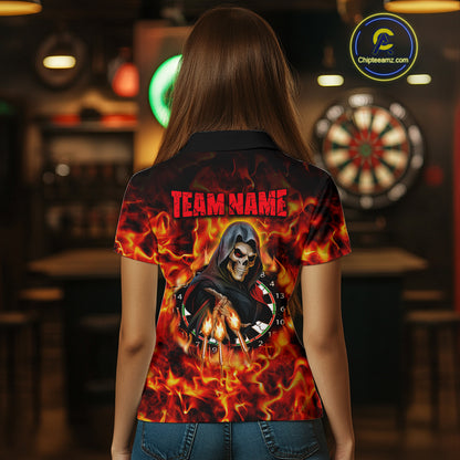 Grim Reaper Flaming Dartboard & Arrows Darts Shirt For Women - Custom Name & Team Jersey NYN0585