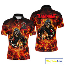 Load image into Gallery viewer, Grim Reaper Flaming Dartboard &amp; Arrows Darts Shirt For Men - Custom Name &amp; Team Jersey NYN0585
