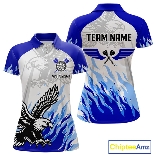 Women's Custom Darts Shirt - Eagle With Wings Dart Arrow & Blue Flaming Pattern NYN0332