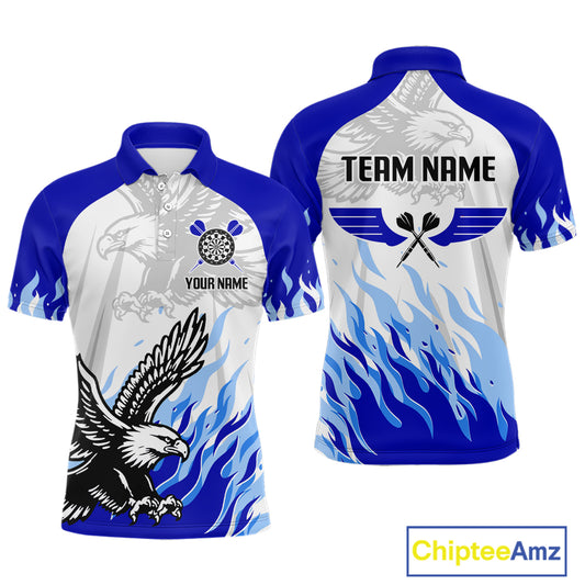 Men's Custom Darts Shirt - Eagle With Wings Dart Arrow & Blue Flaming Pattern NYN0332