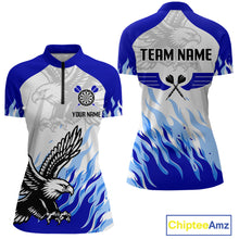 Load image into Gallery viewer, Women's Custom Darts Shirt - Eagle With Wings Dart Arrow &amp; Blue Flaming Pattern NYN0332