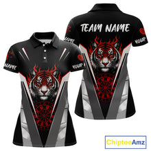 Load image into Gallery viewer, Custom Women's Dart Team Shirt With Roaring Tiger Dartboard - Silver &amp; Black Jersey NYN0337