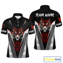 Load image into Gallery viewer, Custom Men's Dart Team Shirt With Roaring Tiger Dartboard - Silver &amp; Black Jersey NYN0337
