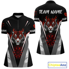 Load image into Gallery viewer, Custom Women's Dart Team Shirt With Roaring Tiger Dartboard - Silver &amp; Black Jersey NYN0337
