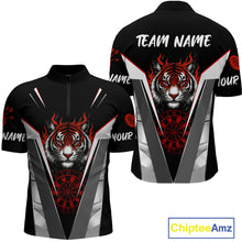 Load image into Gallery viewer, Custom Men's Dart Team Shirt With Roaring Tiger Dartboard - Silver &amp; Black Jersey NYN0337