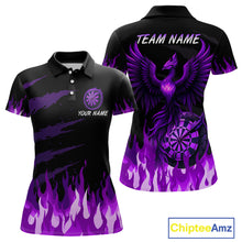 Load image into Gallery viewer, Women's Custom Darts Team Shirt With Purple Phoenix Dartboard And Flame Pattern NYN0341