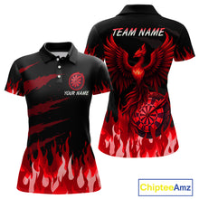Load image into Gallery viewer, Women's Custom Darts Team Shirt With Maroon Phoenix Dartboard And Flame Pattern NYN0342