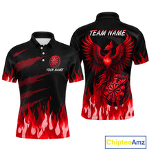 Load image into Gallery viewer, Men's Custom Darts Team Shirt With Maroon Phoenix Dartboard And Flame Pattern NYN0342