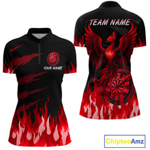 Load image into Gallery viewer, Women's Custom Darts Team Shirt With Maroon Phoenix Dartboard And Flame Pattern NYN0342