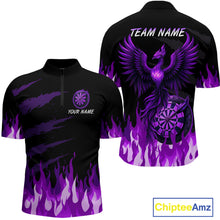 Load image into Gallery viewer, Men's Custom Darts Team Shirt With Purple Phoenix Dartboard And Flame Pattern NYN0341