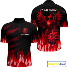 Load image into Gallery viewer, Men's Custom Darts Team Shirt With Maroon Phoenix Dartboard And Flame Pattern NYN0342