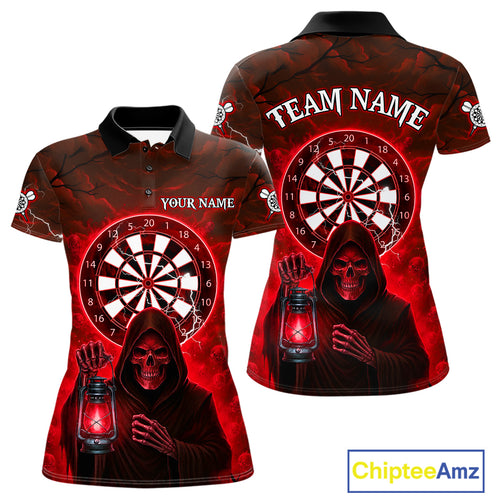 Red Neon Grim Reaper Lightning Skull Darts League Shirt Custom Skull Women Darts Jersey NYN2037
