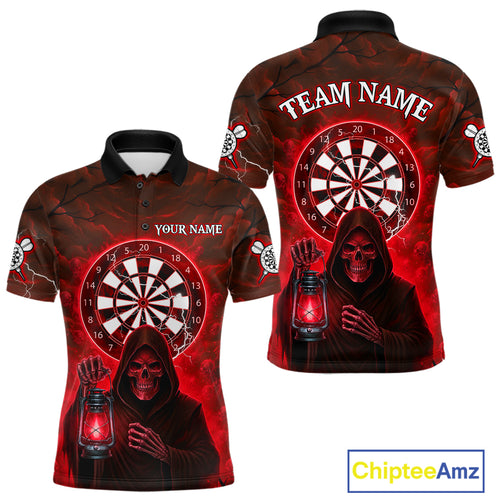 Red Neon Grim Reaper Lightning Skull Darts League Shirt Custom Skull Men Darts Jersey NYN2037