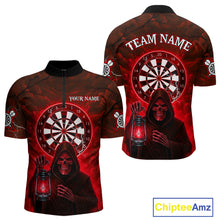 Load image into Gallery viewer, Red Neon Grim Reaper Lightning Skull Darts League Shirt Custom Skull Men 1/4-Zip Darts Jersey NYN2037