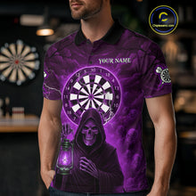 Load image into Gallery viewer, Purple Neon Grim Reaper Lightning Skull Darts League Shirt Custom Skull Men Darts Jersey NYN2038