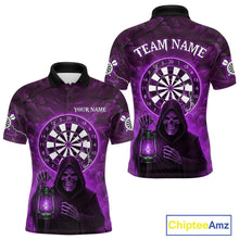 Load image into Gallery viewer, Purple Neon Grim Reaper Lightning Skull Darts League Shirt Custom Skull Men Darts Jersey NYN2038
