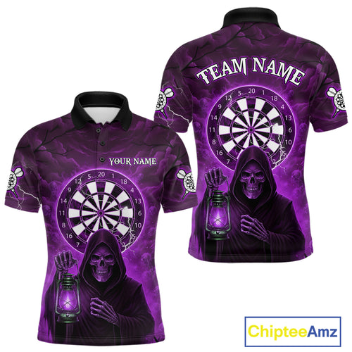 Purple Neon Grim Reaper Lightning Skull Darts League Shirt Custom Skull Men Darts Jersey NYN2038