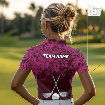 Women Golf Clothing Pink Fluid Pattern Golf Polo Shirt Custom White Golf Clubs Ball Golf Upf Shirts NYN2935