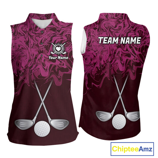Women Golf Clothing Pink Fluid Pattern Sleeveless Golf Polo Shirt Custom White Golf Clubs Ball Golf Upf Shirts NYN2935
