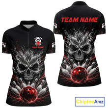 Load image into Gallery viewer, Red And Grey Smokes Horror Skull Bowling Quarter-Zip Shirt For Women Custom Thunder Skull Bowling Jersey