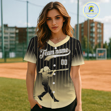 Load image into Gallery viewer, Yellow And Black Classic Baseball Jersey Custom Pinstripe Baseball Jersey For Women NYN0815