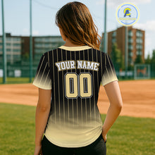 Load image into Gallery viewer, Yellow And Black Classic Baseball Jersey Custom Pinstripe Baseball Jersey For Women NYN0815