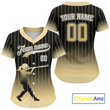Load image into Gallery viewer, Yellow And Black Classic Baseball Jersey Custom Pinstripe Baseball Jersey For Women NYN0815