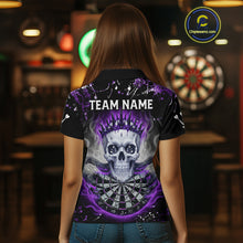 Load image into Gallery viewer, Grey Purple Smoke Crown Skull Dartboard Custom Women Polo Dart Shirt Splatter Dart Jerseys NYN1772