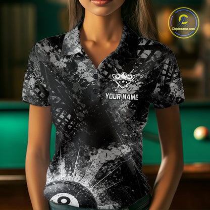 Black White Grunge Pool 8 Ball Billiard Shirt For Women Personalized Ball Billiard Attire Gifts NYN2569