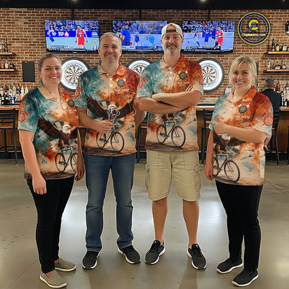 Blue & Orange Watercolor Funny Eagle Dartboard Men Dart Polo Shirts Custom Dart Team Jerseys NYN2728