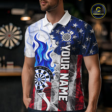 Load image into Gallery viewer, Blue Flaming Dartboard Custom US Flag Smoke Women Dart Polo &amp; 1/4-Zip Shirt Gifts For Dart Players NYN3339