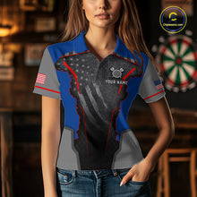 Load image into Gallery viewer, Custom Grunge American Flag Darts Polo &amp; 1/4-Zip For Women, Patriotic Dart Jerseys For Team NYN3342