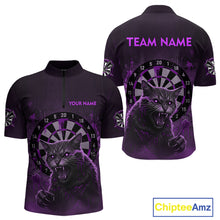 Load image into Gallery viewer, Funny Cat Purple Dripping Dartboard Custom Men's Quarter-Zip Darts Shirt Outfits Darts Jersey NYN1802