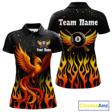 Load image into Gallery viewer, Flaming Phoenix Billiard League Shirts For Women Custom Wings 8 Ball Billiard Pool Jerseys NYN2309