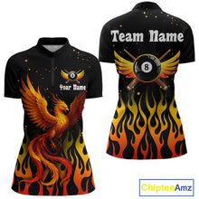 Load image into Gallery viewer, Flaming Phoenix Billiard League Shirts For Women Custom Wings 8 Ball Billiard Pool Jerseys NYN2309