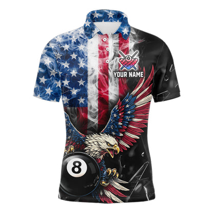 US Flag Smoke Eagle 8 Ball Pool Billiard Shirt For Men Custom Broken Glass Billiard Team Attire NYN2743
