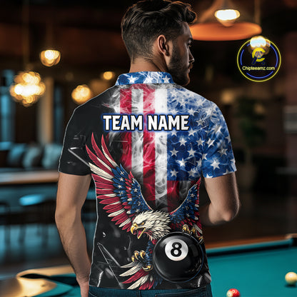 US Flag Smoke Eagle 8 Ball Pool Billiard Shirt For Men Custom Broken Glass Billiard Team Attire NYN2743