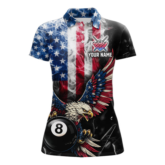 US Flag Smoke Eagle 8 Ball Pool Billiard Shirt For Women Custom Broken Glass Billiard Team Attire NYN2743