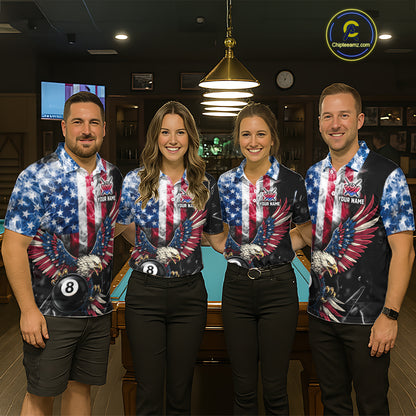 US Flag Smoke Eagle 8 Ball Pool Billiard Shirt For Men Custom Broken Glass Billiard Team Attire NYN2743