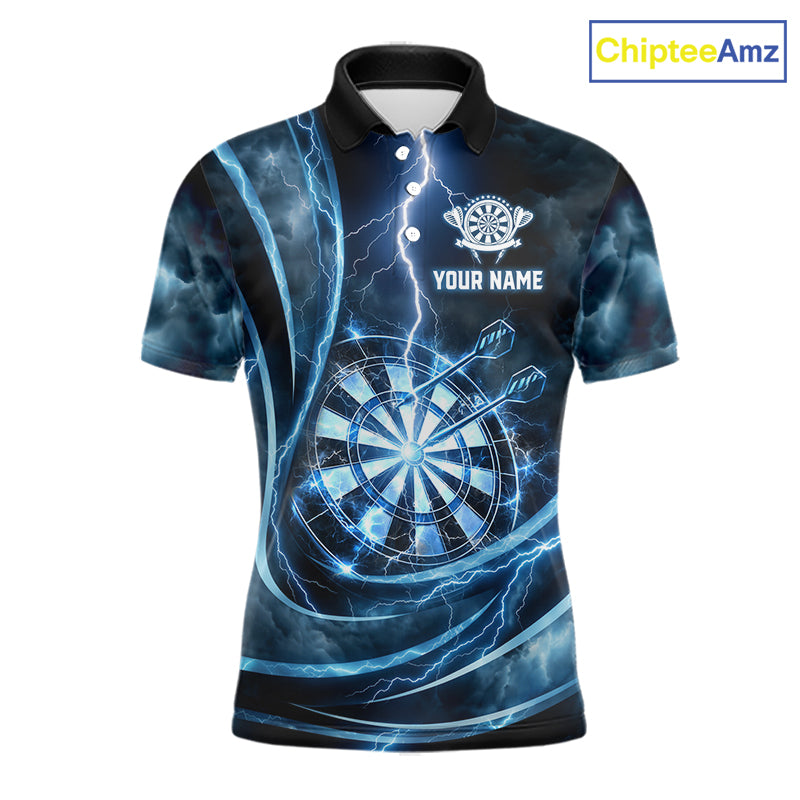 Personalized Thunder Darts Polo & 1/4-Zip Shirt For Men Lightning Dark Blue Dart Attire Jerseys NYN2955
