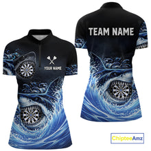 Load image into Gallery viewer, Personalized Funny Shark Waving Blue Dartboard Women Darts 1/4-Zip Shirt Custom Darts Team Jerseys NYN2583