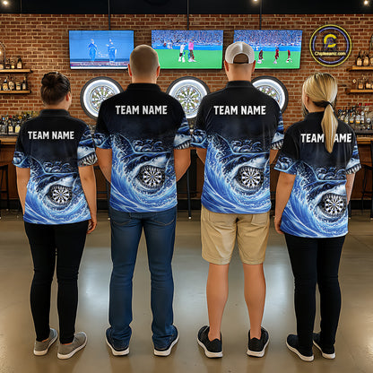 Personalized Funny Shark Waving Blue Dartboard Men Darts Polo Shirt Custom Darts Team Jerseys NYN2583